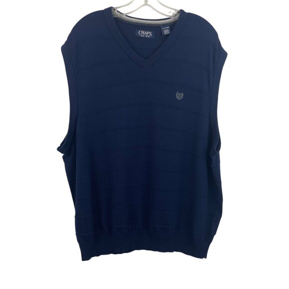 Chaps Mens Size XXL Navy Blue Cotton Embroidered Logo Sleeveless Sweater Vest - Picture 1 of 8